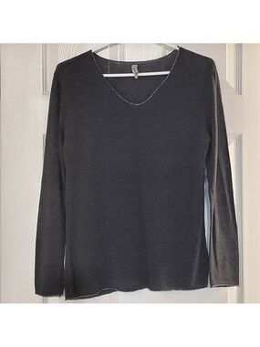 M Made In Italy Knit Crewneck Sweater Glitter Trim Long Sleeves Dark Gray Medium